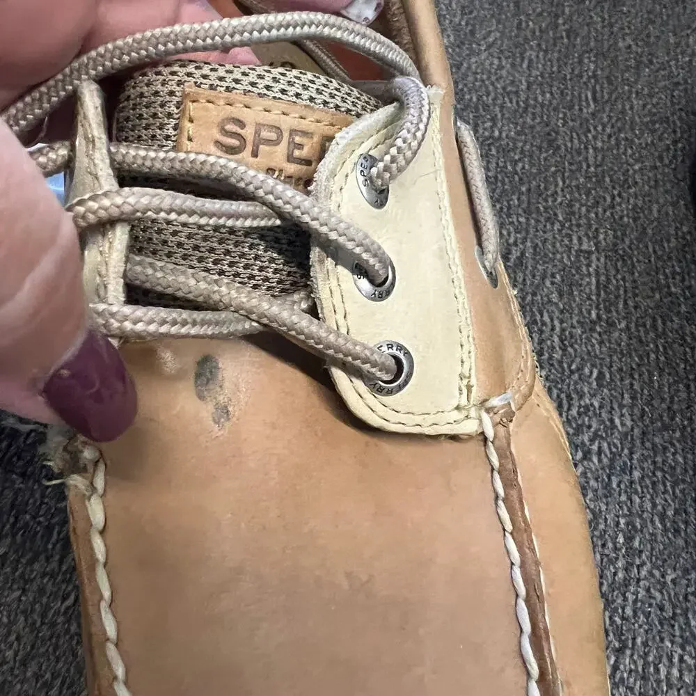 Sperry Top Sider Billfish Boat Shoes Mens 8.5 Tan Beige Leather Air Mesh Rugged
